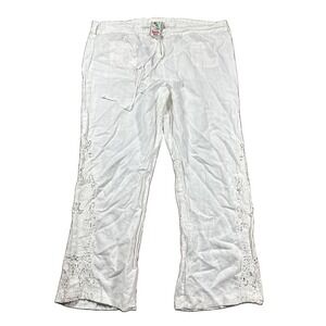 Johnny Was Women's White Linen Pants Wide Leg XL